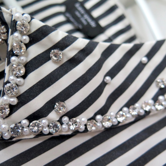 NWT Kate Spade Acrobat Stripe Black and White Embellished Shirt Size XXL - Picture 10 of 16